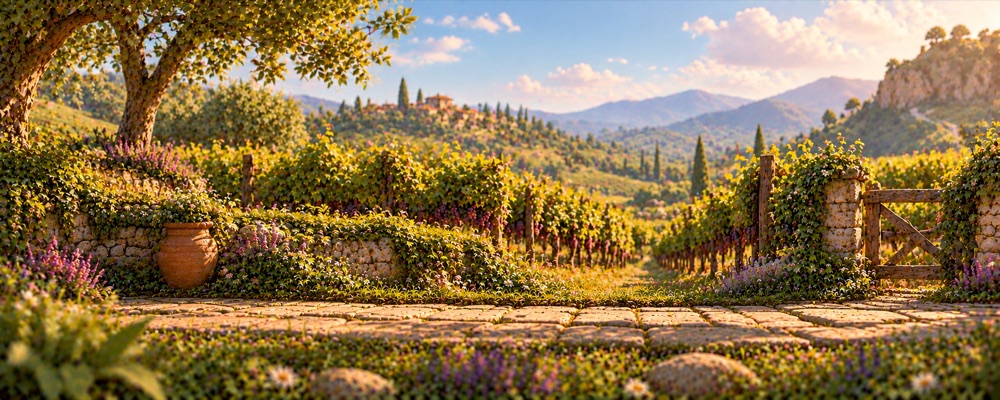 Vineyard Lane, an illustrated stretch of Gaston’s Trail